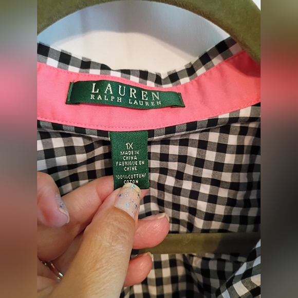 Lauren Ralph Lauren Black and White Plaid Shirt With Pink Details Size 1x - Picture 4 of 9